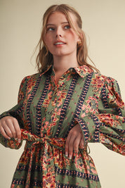 Printed Reverie Belted Floral Midi Dress - Westly