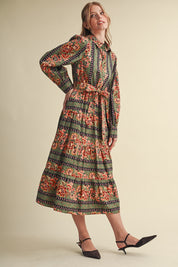Printed Reverie Belted Floral Midi Dress in Dusty Blue Floral, photo 5