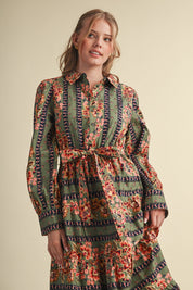 Printed Reverie Belted Floral Midi Dress in Dusty Blue Floral, photo 8
