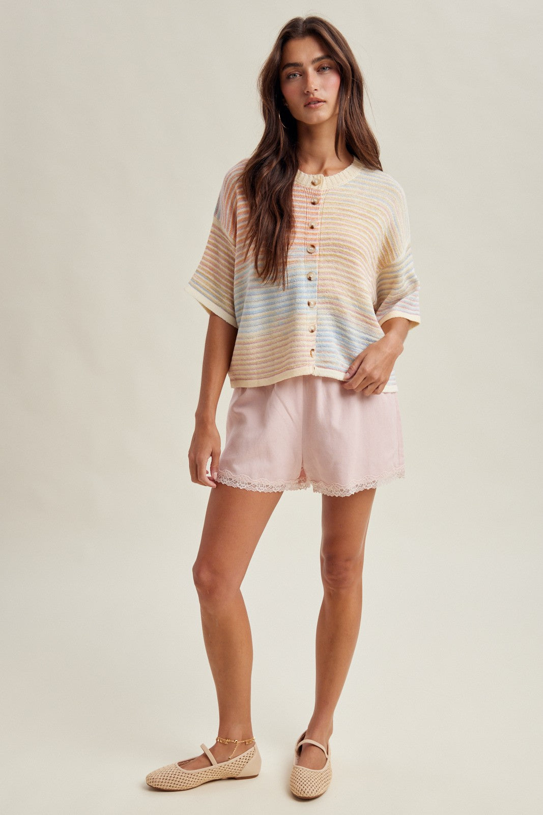 Prism Bay Rainbow Stripe Cardigan - Pink Sky Multi