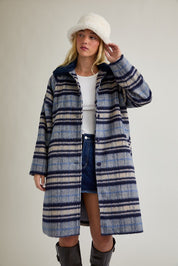 Promenade Faux Fur Collar Plaid Coat - Westly
