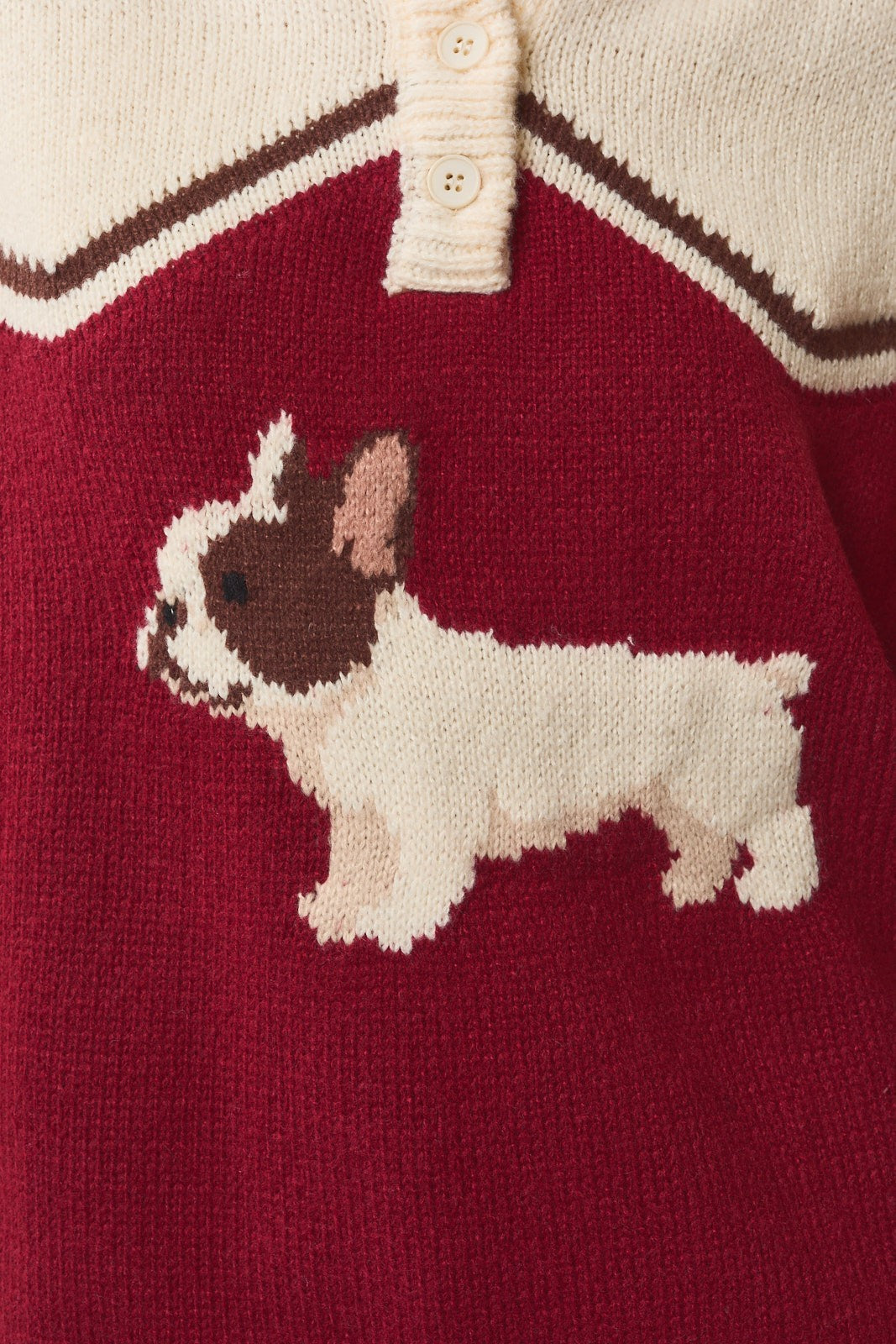 Puppy Club Collared Knit Sweater - Cream Dark Red