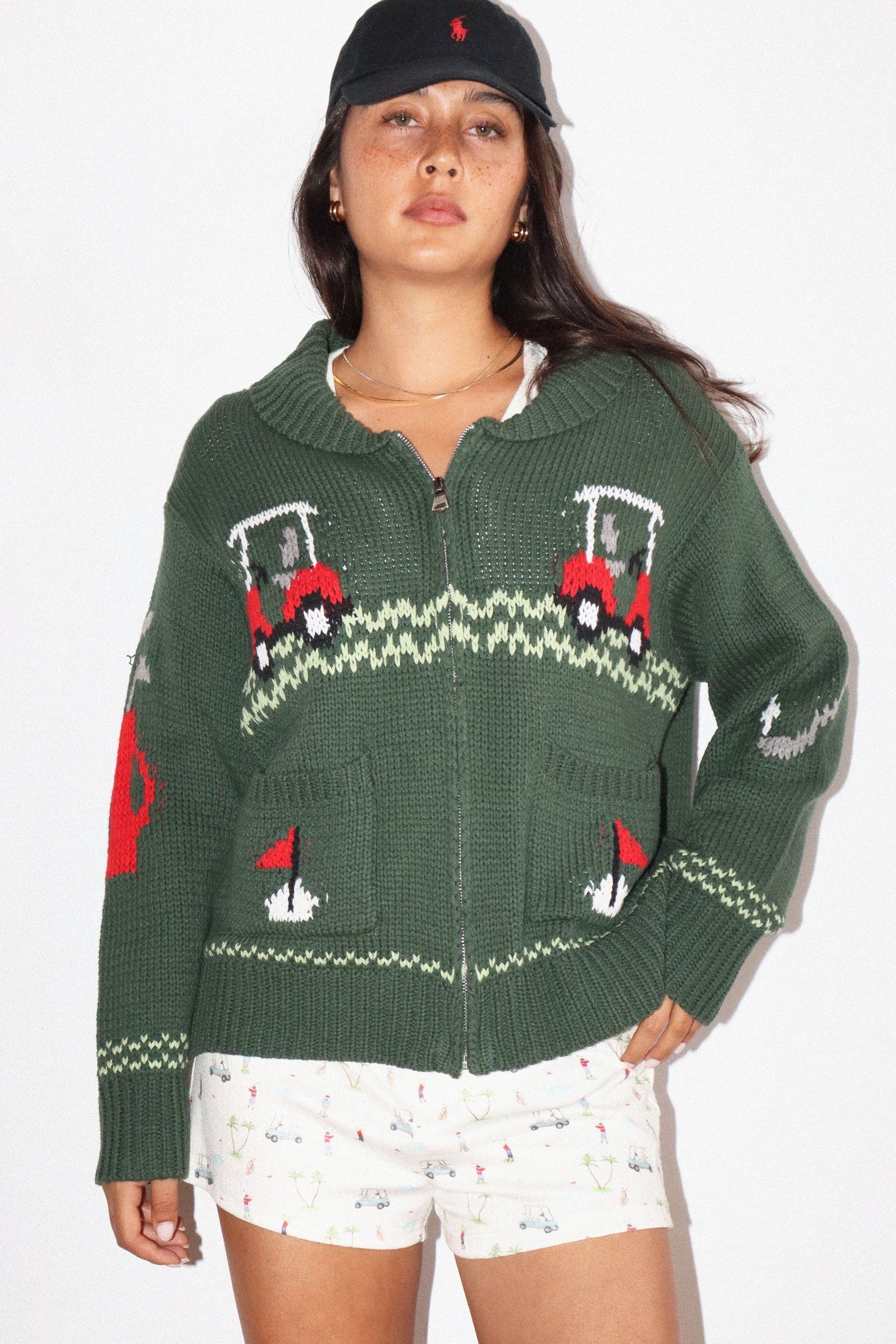 Putting Green Club Golf Motif Zip Cardigan in Green, photo 1