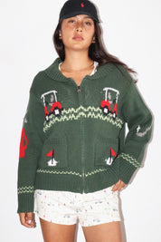 Putting Green Club Golf Motif Zip Cardigan in Green, photo 1