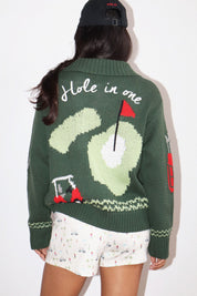 Putting Green Club Golf Motif Zip Cardigan in Green, photo 6