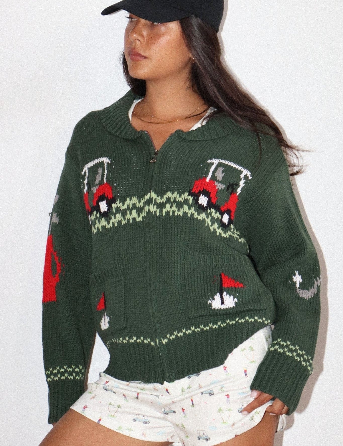 Putting Green Golf Motif Zip Cardigan - Westly
