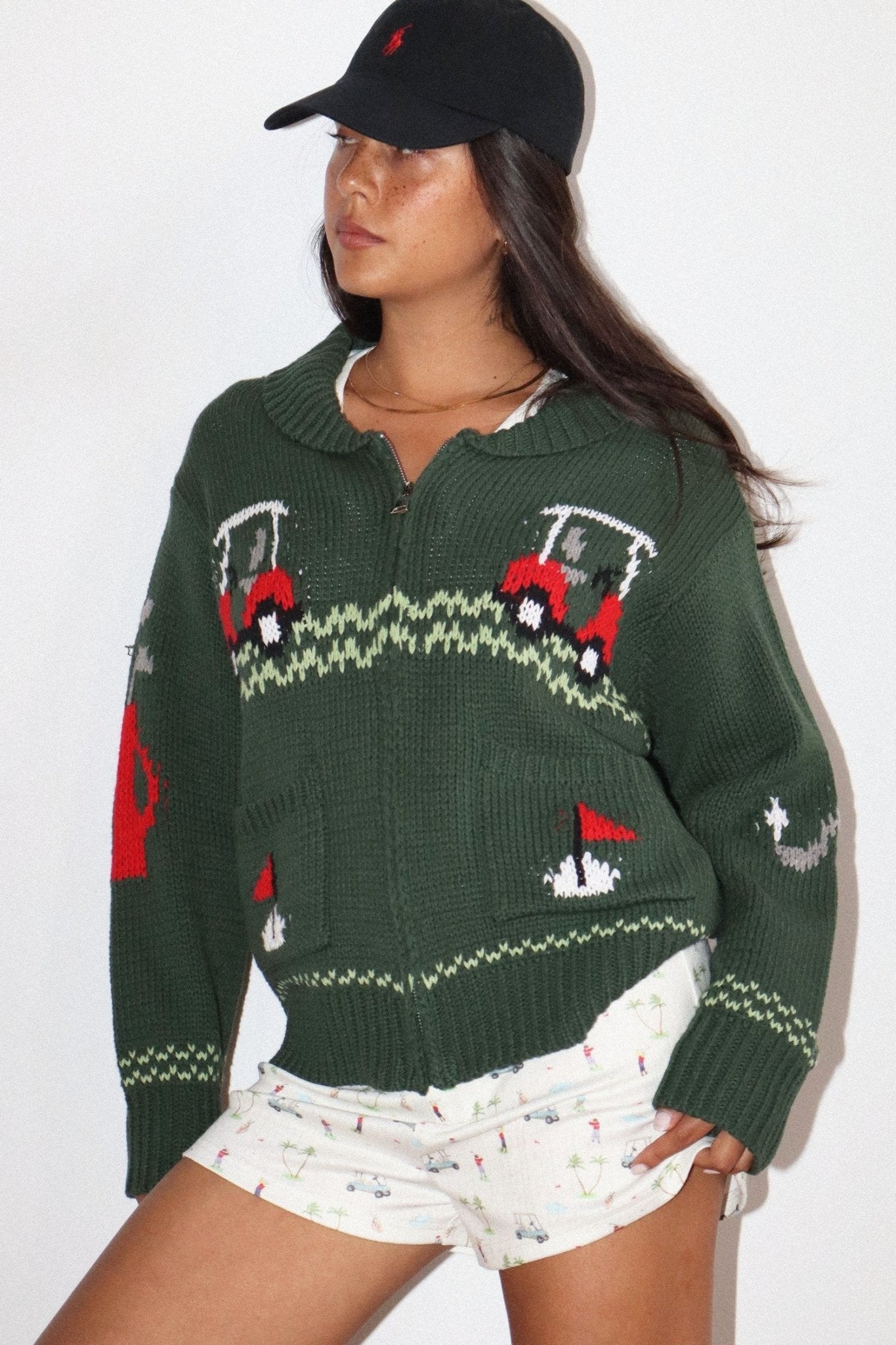 Putting Green Golf Motif Zip Cardigan - Westly
