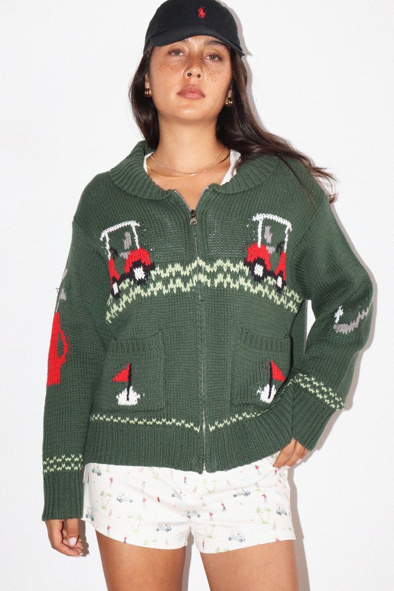 Putting Green Golf Motif Zip Cardigan - Westly