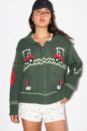 Putting Green Golf Motif Zip Cardigan - Westly