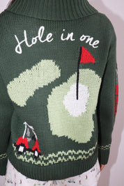 Putting Green Golf Motif Zip Cardigan - Westly