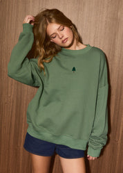 Quiet Christmas Embroidered Tree Sweatshirt in Dusty Green — product photo 01