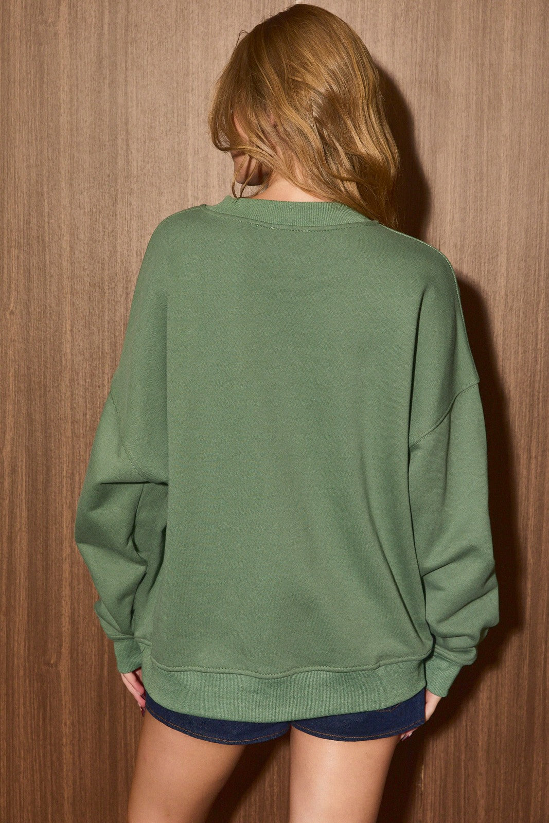 Quiet Christmas Embroidered Tree Sweatshirt in Dusty Green — product photo 03