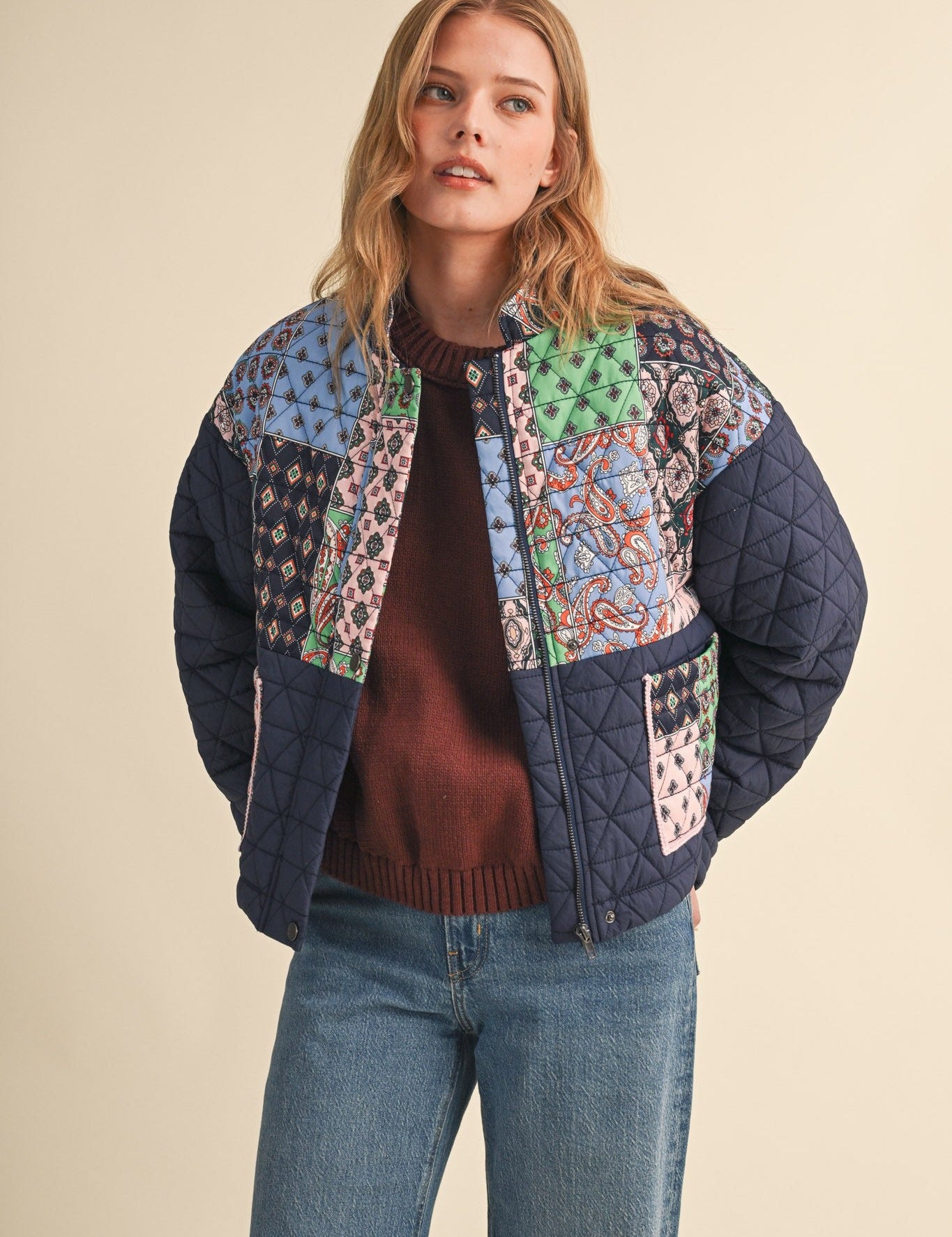 Quilted Keepsake Patchwork Puffer in Navy Patchwork - product photo 1