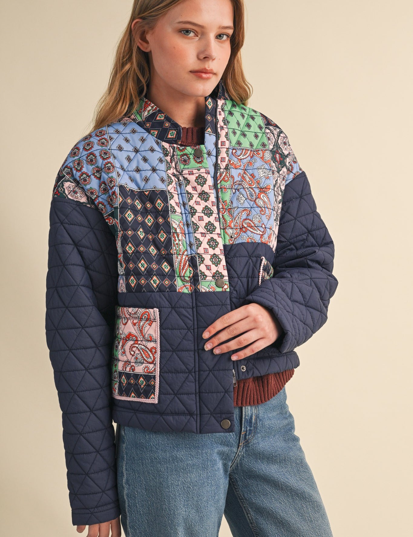 Quilted Keepsake Patchwork Puffer in Navy Patchwork - product photo 2