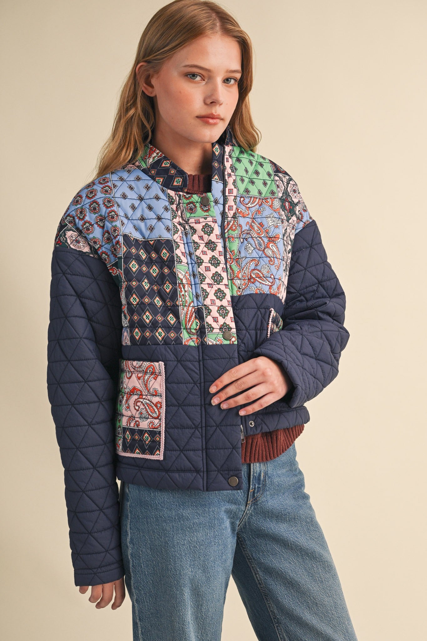 Quilted Keepsake Patchwork Puffer in Navy Patchwork - product photo 2