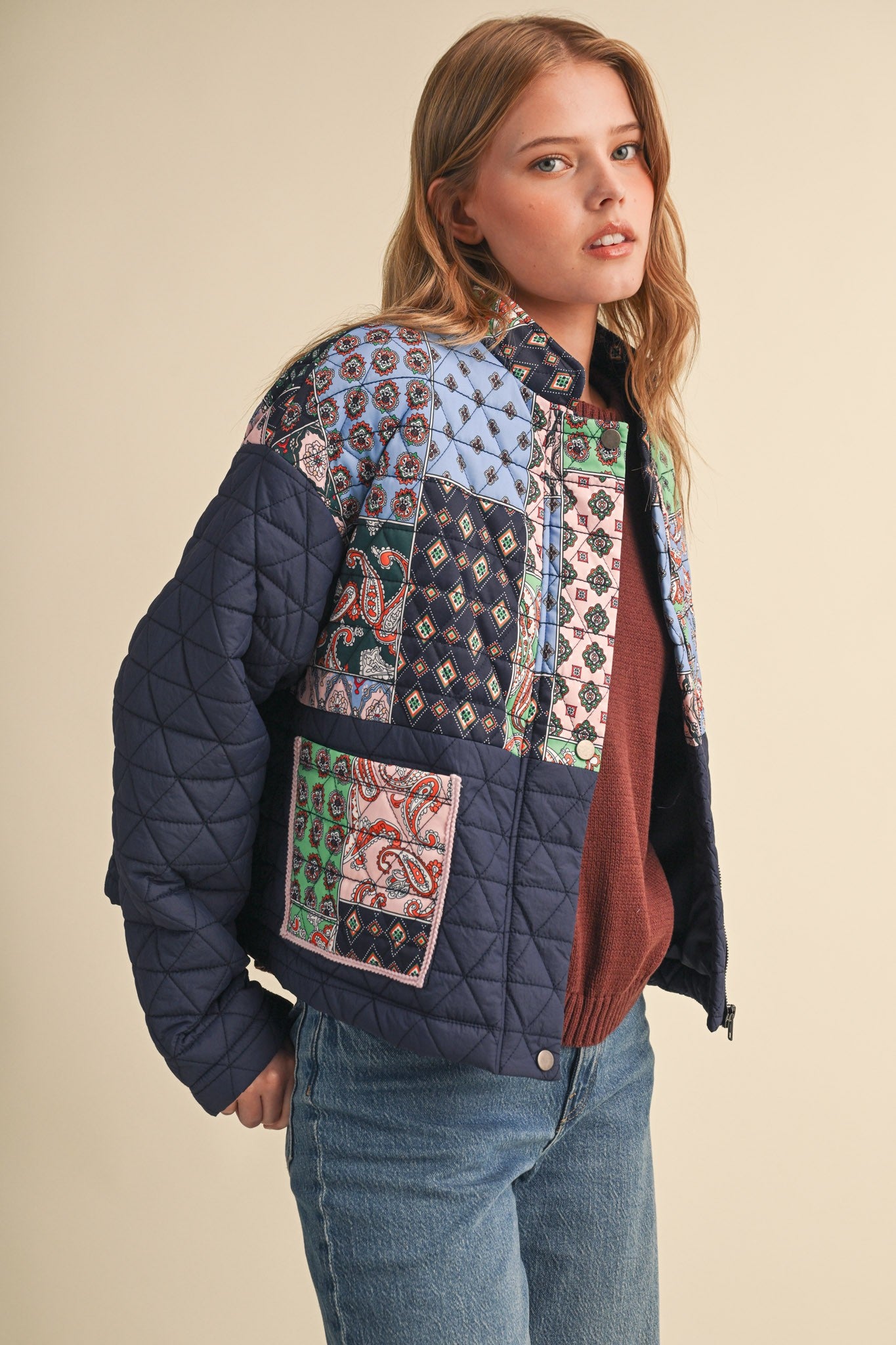 Quilted Keepsake Patchwork Puffer in Navy Patchwork - product photo 4