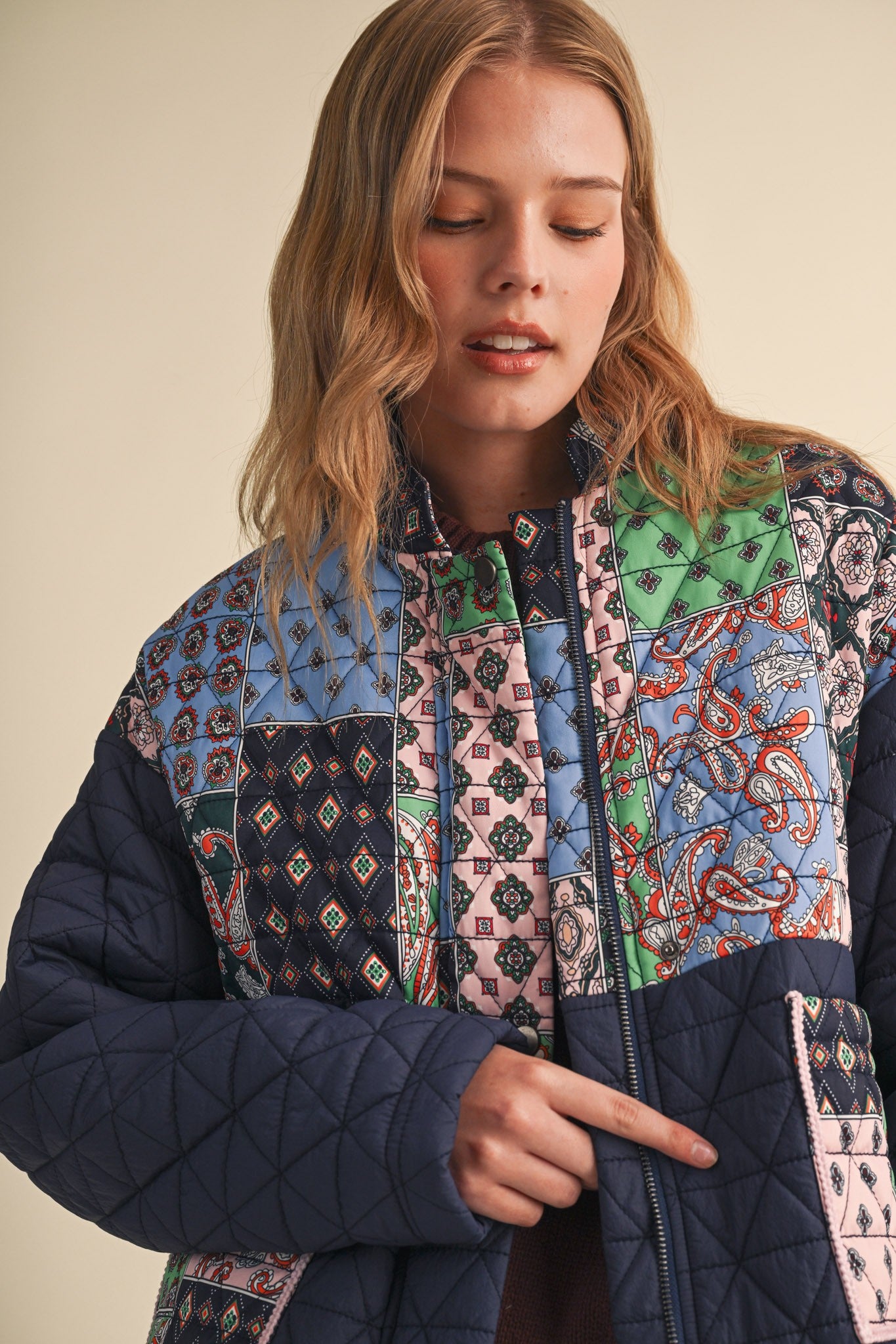 Quilted Keepsake Patchwork Puffer in Navy Patchwork - product photo 7