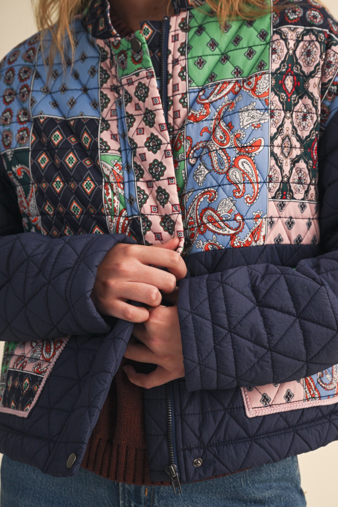 Quilted Keepsake Patchwork Puffer in Navy Patchwork - product photo 8