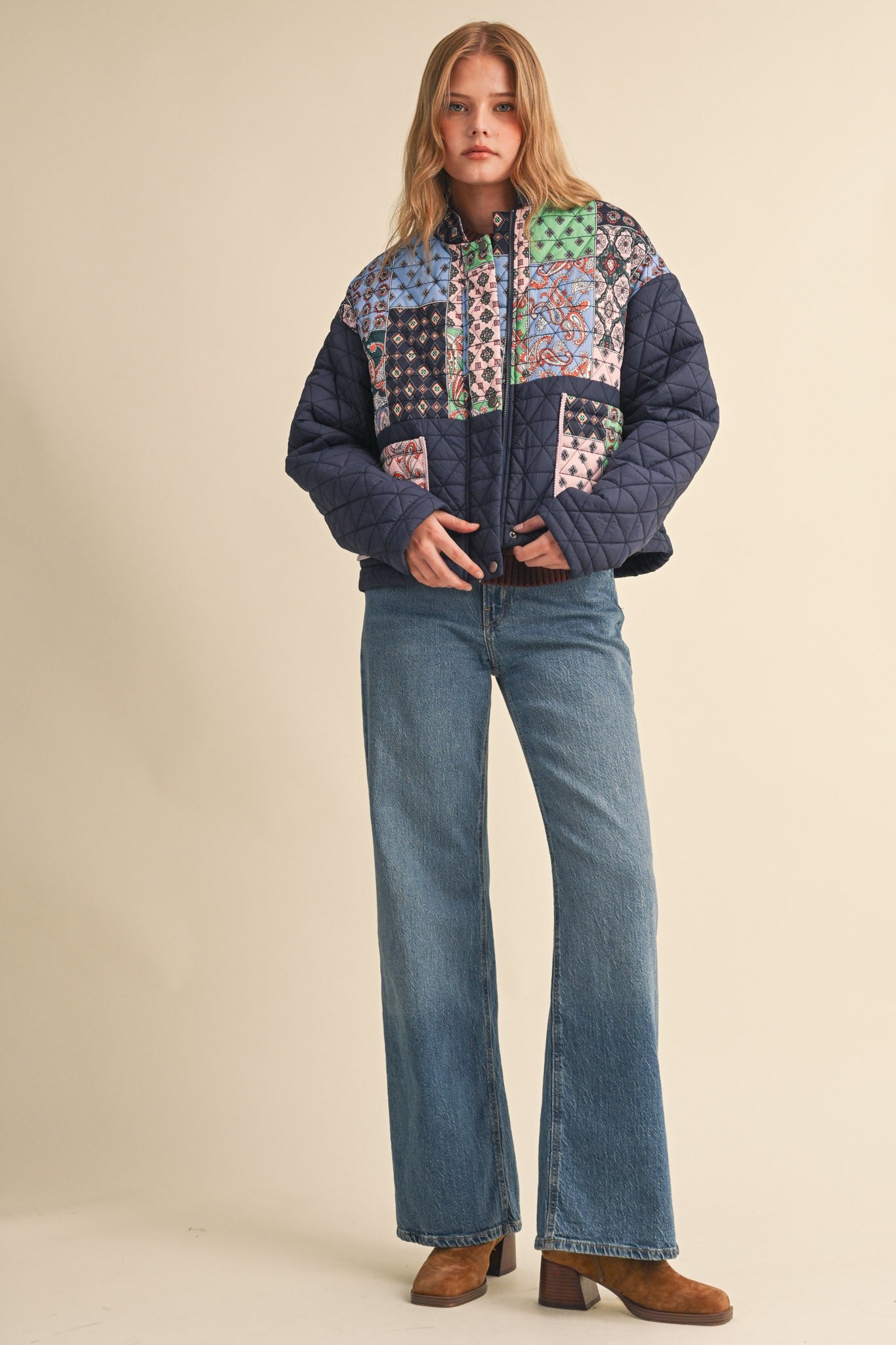 Quilted Keepsake Patchwork Puffer in Navy Patchwork - product photo 9
