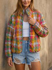 Quincy Bleached Vintage Plaid Quilted Jacket With Pockets - Westly