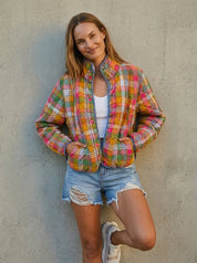 Quincy Bleached Vintage Plaid Quilted Jacket With Pockets - Westly