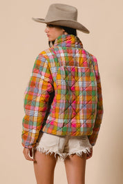 Quincy Bleached Vintage Plaid Quilted Jacket With Pockets - Westly