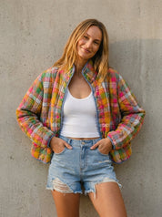 Quincy Bleached Vintage Plaid Quilted Jacket With Pockets - Westly