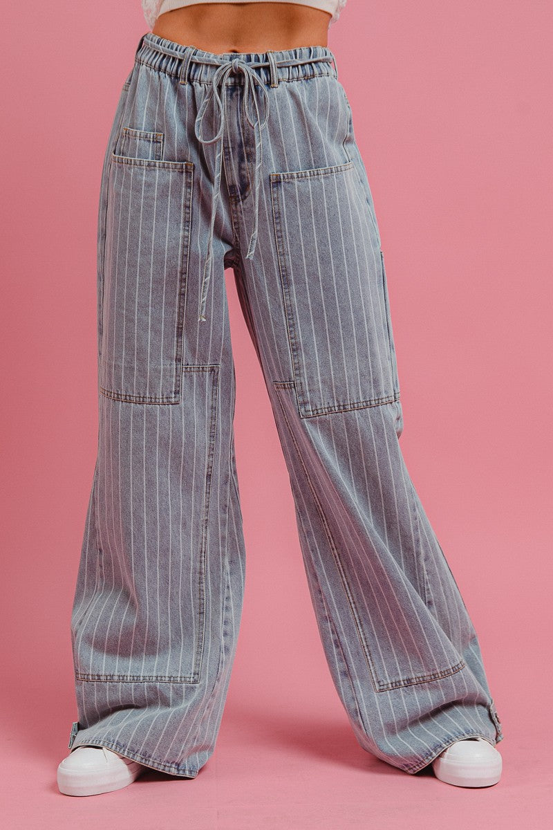 Railside Striped Denim Cargo Pants - Denim