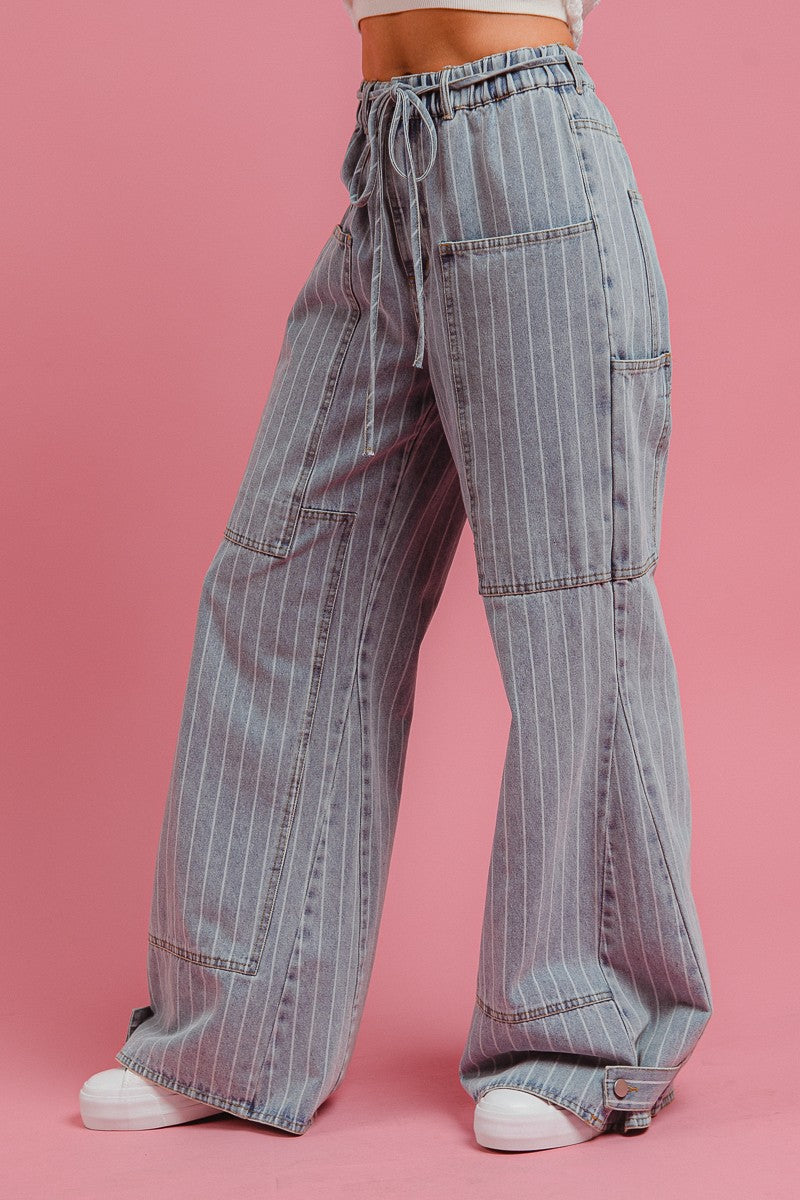 Railside Striped Denim Cargo Pants - Denim