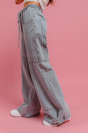 Railside Striped Denim Cargo Pants - Denim