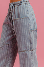 Railside Striped Denim Cargo Pants - Denim