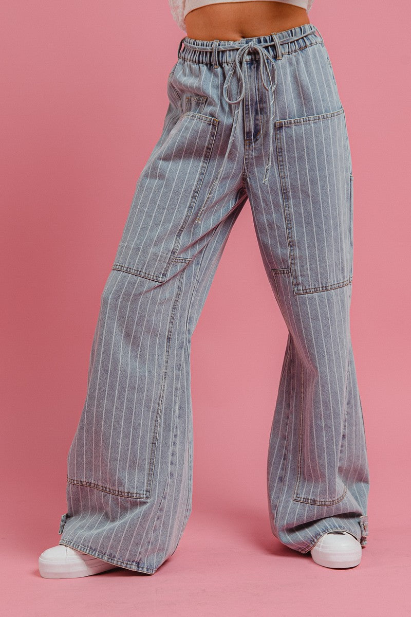 Railside Striped Denim Cargo Pants - Denim