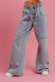 Railside Striped Denim Cargo Pants - Denim