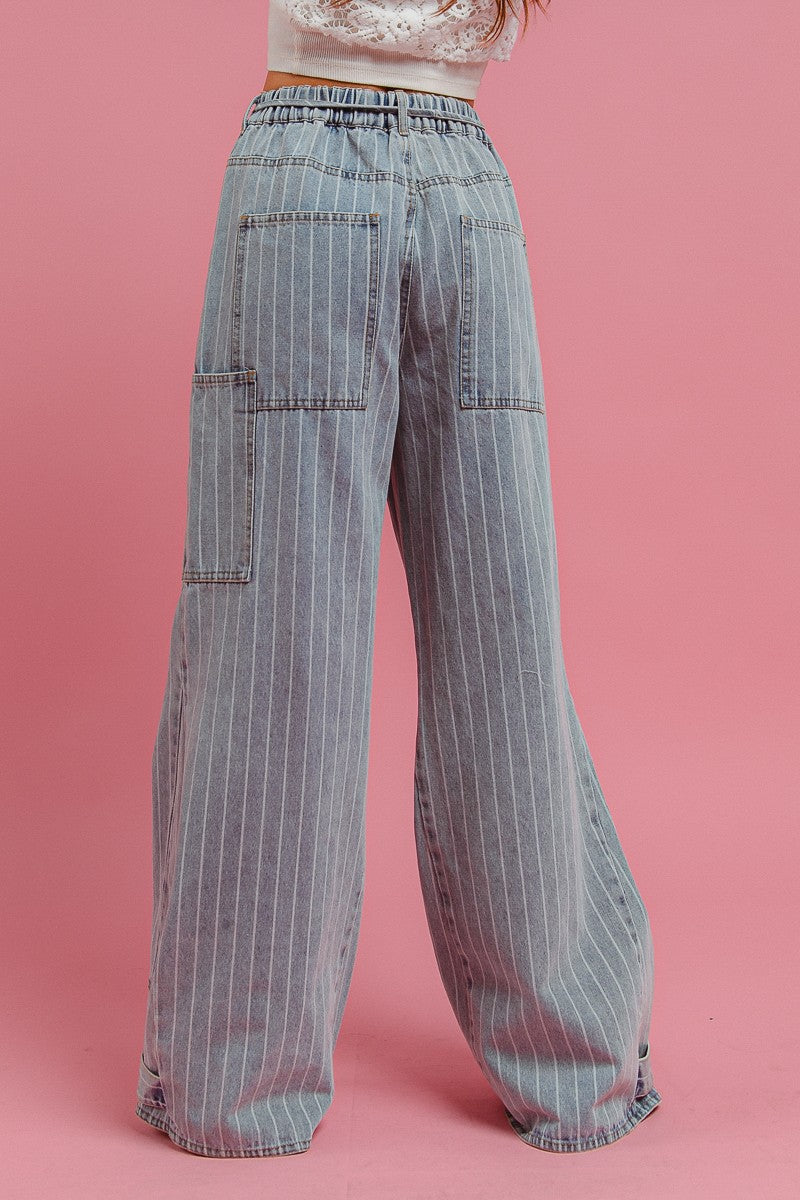 Railside Striped Denim Cargo Pants - Denim