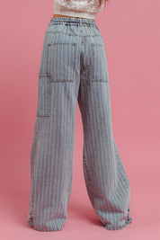 Railside Striped Denim Cargo Pants - Denim