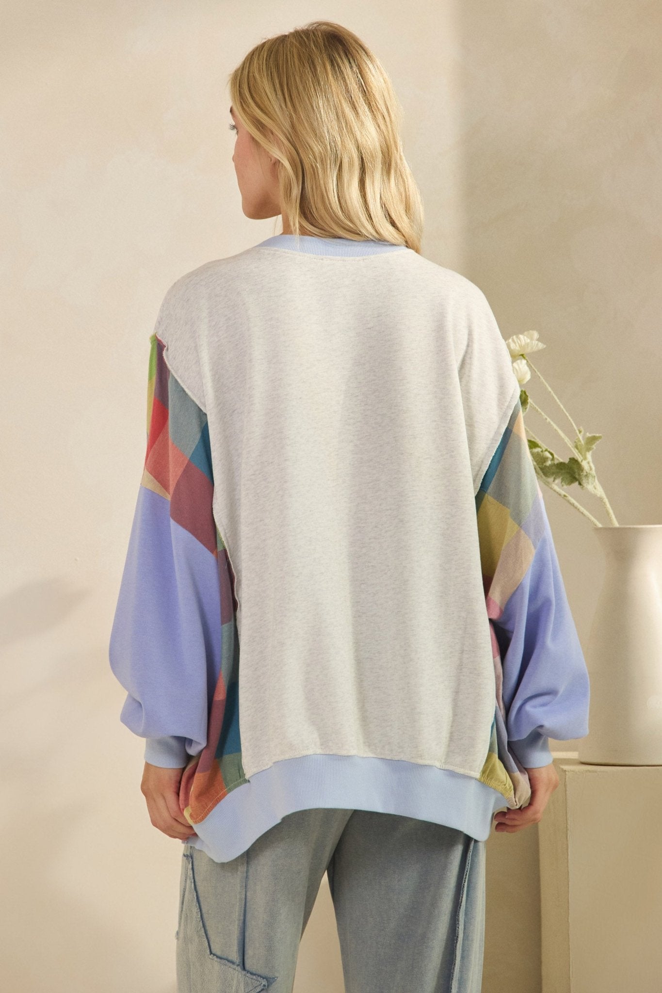 Rainbow Revival Peace Sign Plaid Sleeve Pullover - Westly