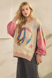 Rainbow Revival Peace Sign Plaid Sleeve Pullover - Westly