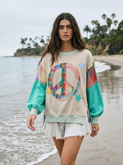 Rainbow Revival Peace Sign Plaid Sleeve Pullover - Westly