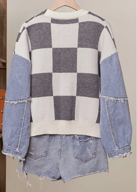 Rally Checkered Denim Sleeve Cardigan - Westly