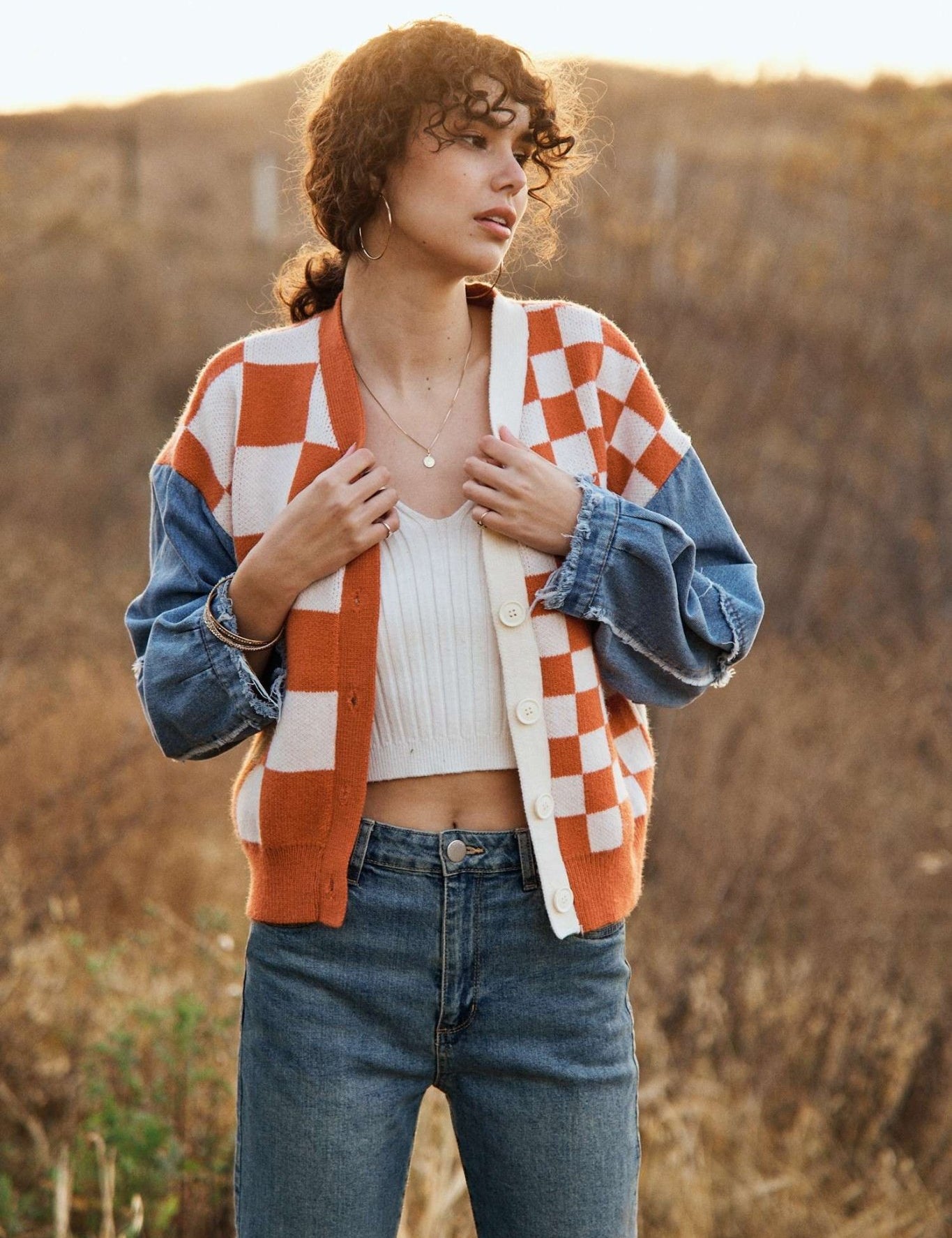 Rally Checkered Denim Sleeve Cardigan - Westly