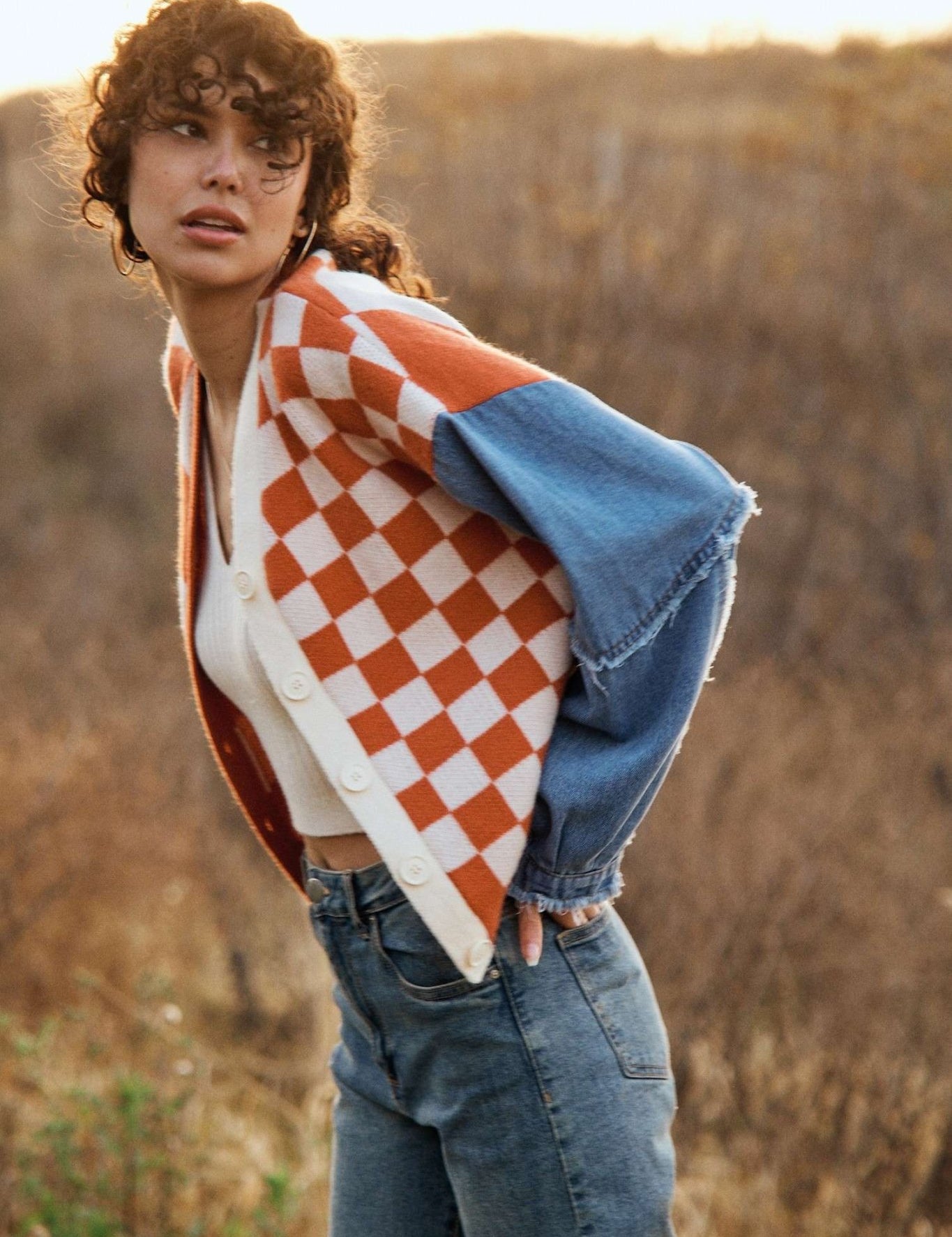 Rally Checkered Denim Sleeve Cardigan - Westly