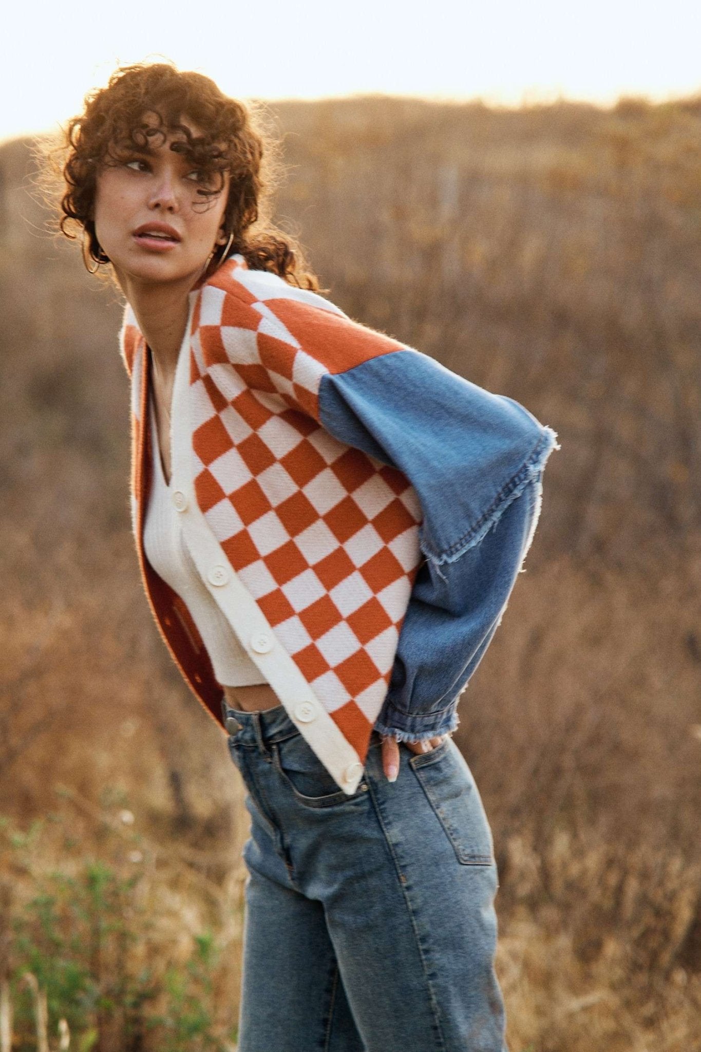 Rally Checkered Denim Sleeve Cardigan - Westly