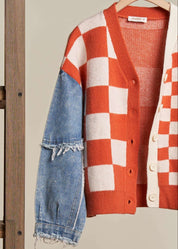 Rally Checkered Denim Sleeve Cardigan - Westly