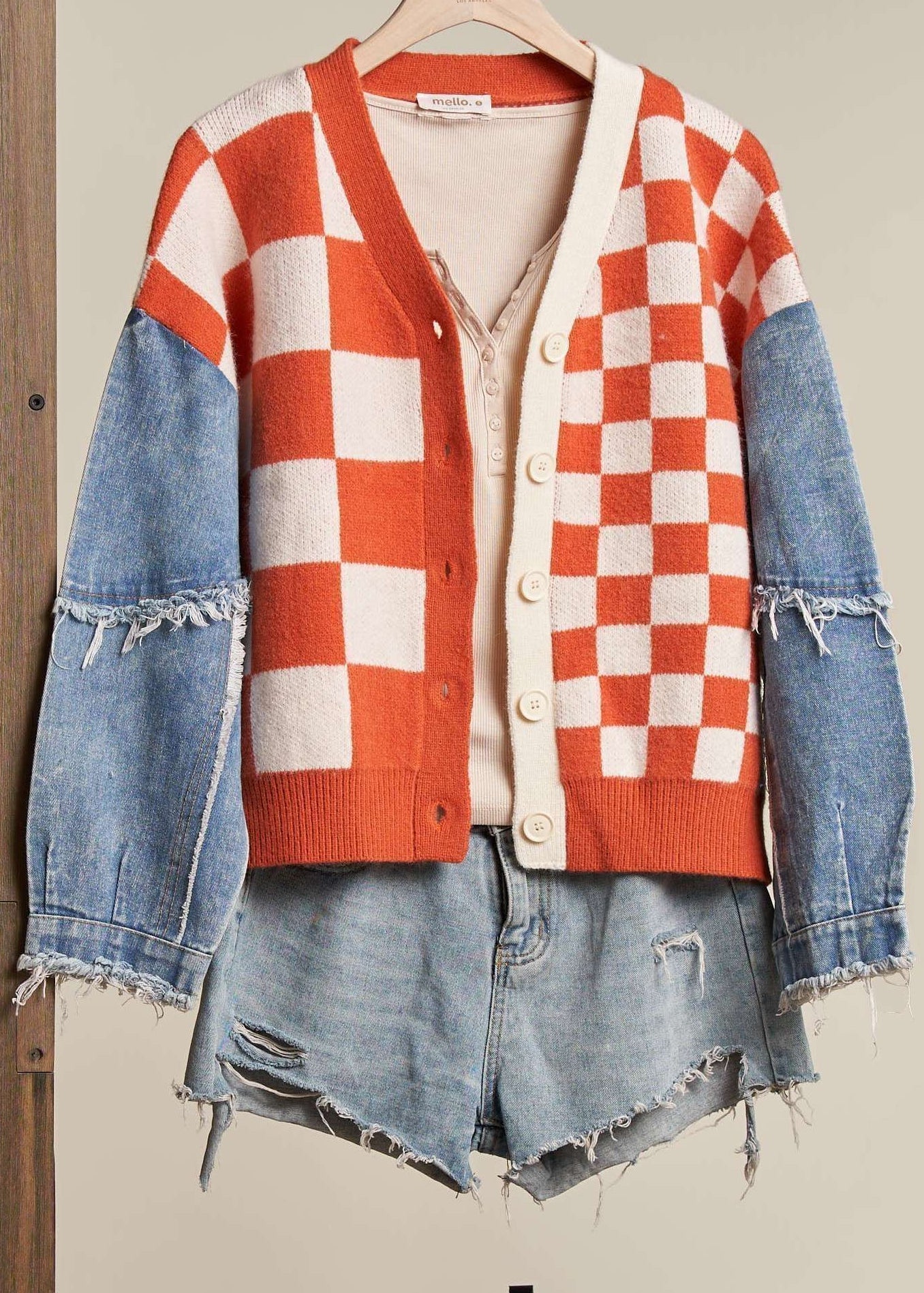 Rally Checkered Denim Sleeve Cardigan - Westly