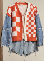 Rally Checkered Denim Sleeve Cardigan - Westly