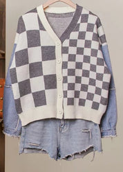 Rally Checkered Denim Sleeve Cardigan - Westly