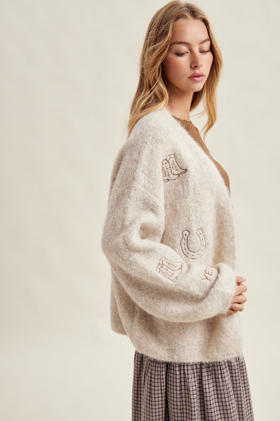 Rancher Western Embroidered Fuzzy Cardigan - Westly