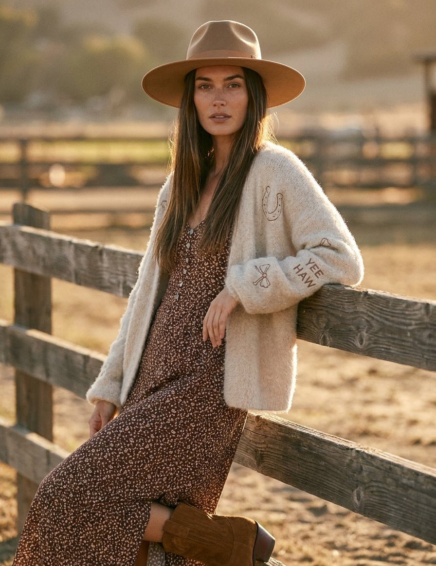 Rancher Western Embroidered Fuzzy Cardigan - Westly