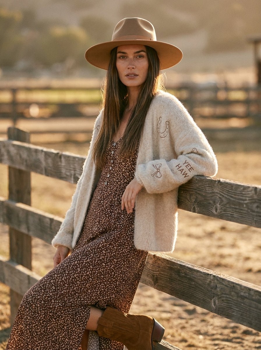Rancher Western Embroidered Fuzzy Cardigan - Westly