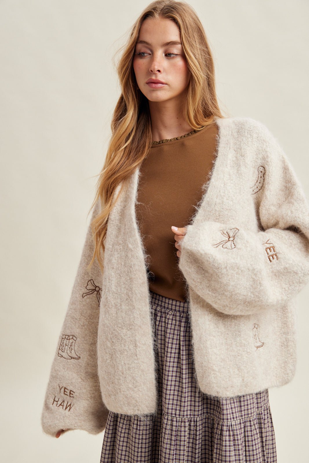 Rancher Western Embroidered Fuzzy Cardigan - Westly